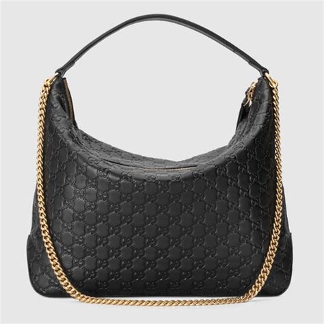 gucci leather hobo small metal logo plaque side shoulder bag|Gucci signature large hobo bag.